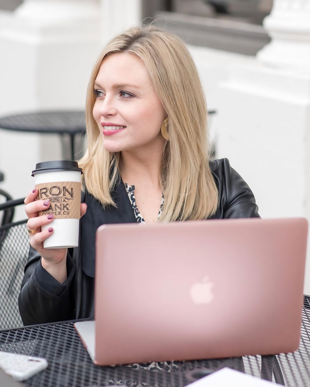 Morgan working over coffee